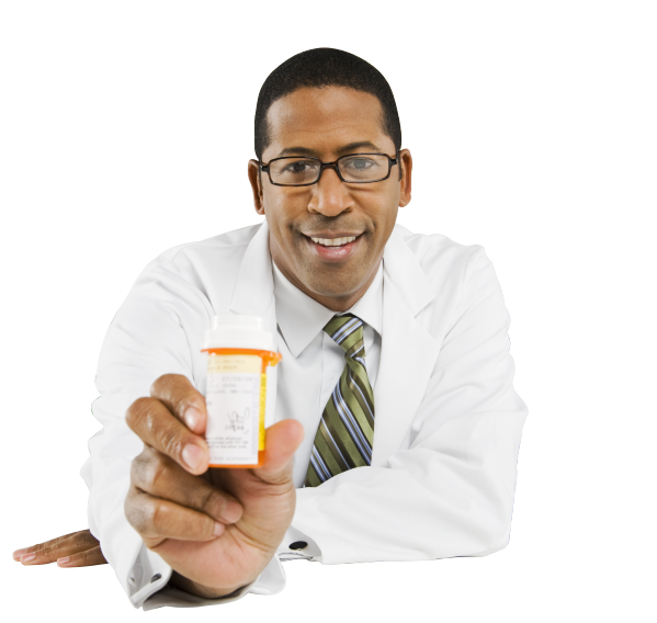 doctor holding bottle of medicines